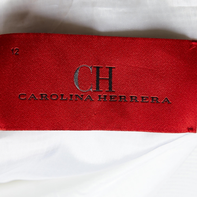 Pre Owned CH Carolina Herrera White/Navy Blue Textured Cotton Jacket L
