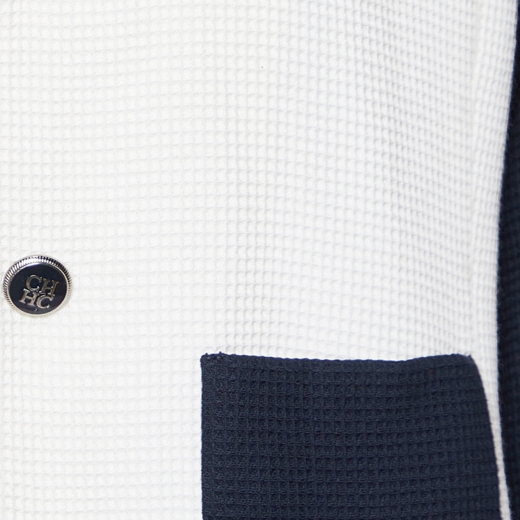 Pre Owned CH Carolina Herrera White/Navy Blue Textured Cotton Jacket L