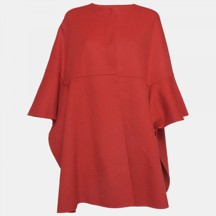 Pre Owned CH Carolina Herrera Red Wool Blend Poncho M