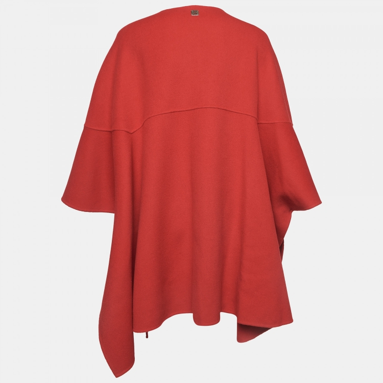 Pre Owned CH Carolina Herrera Red Wool Blend Poncho M