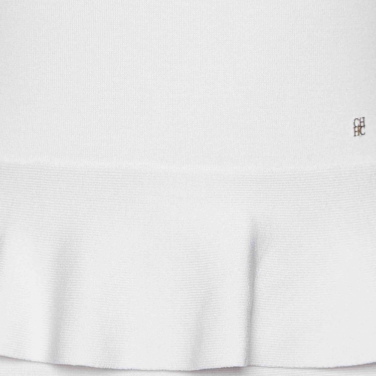 مملوكة مسبقًا CH Carolina Herrera White Knit Tiered Midi Dress S
