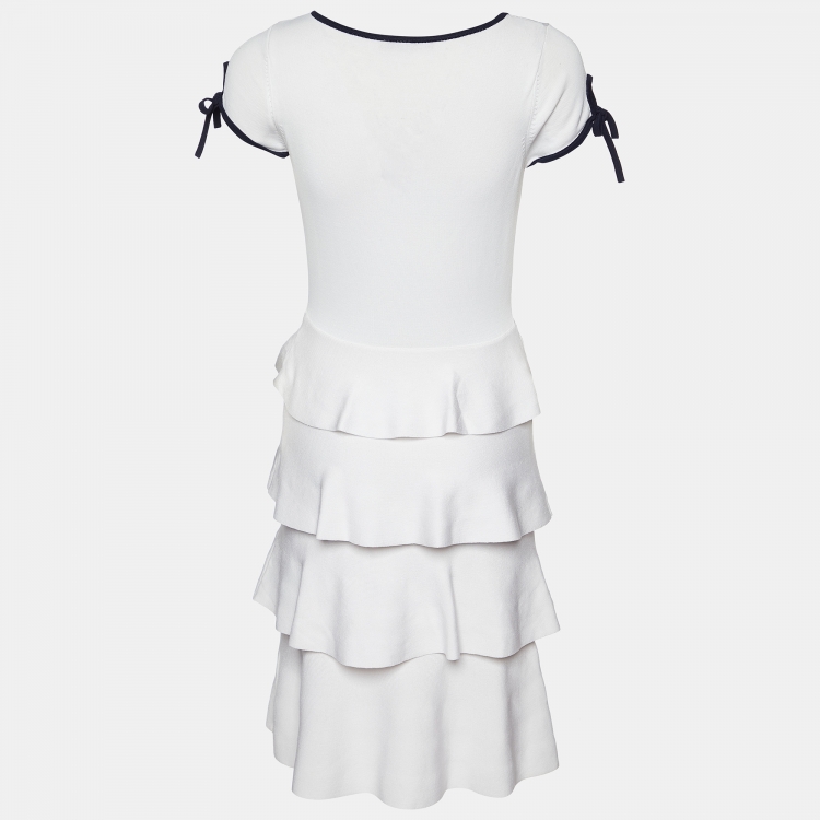 مملوكة مسبقًا CH Carolina Herrera White Knit Tiered Midi Dress S