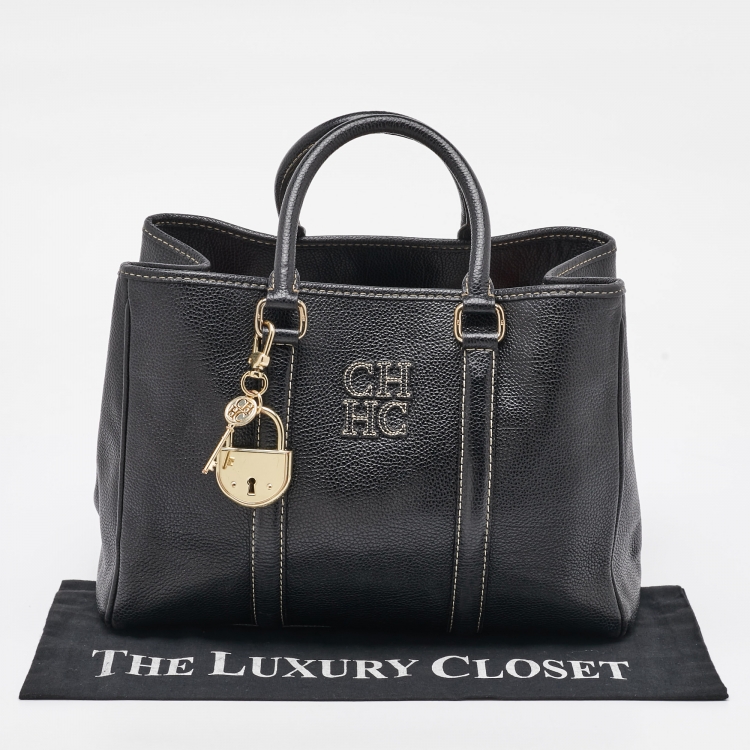 Pre Owned CH Carolina Herrera Black Leather Matteo Tote