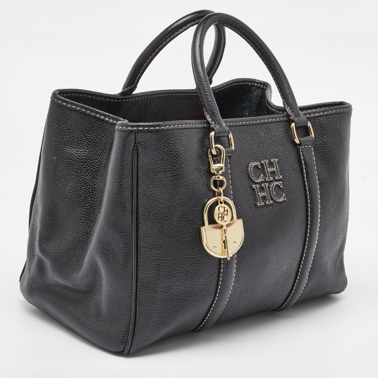 Pre Owned CH Carolina Herrera Black Leather Matteo Tote