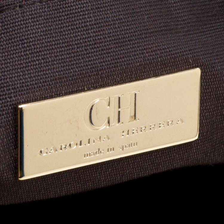 Pre Owned Carolina Herrera Brown Monogram Leather Chain Handle Tote