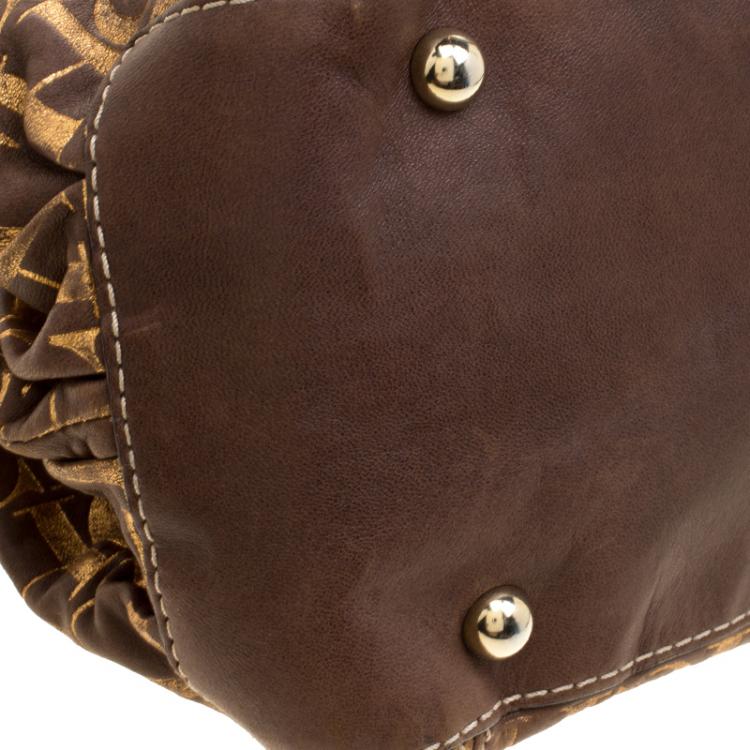 Pre Owned Carolina Herrera Brown Monogram Leather Chain Handle Tote