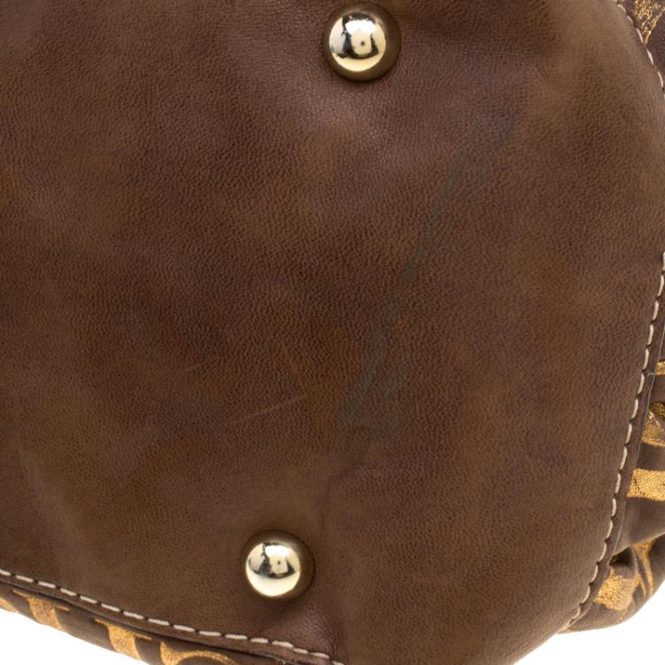 Pre Owned Carolina Herrera Brown Monogram Leather Chain Handle Tote