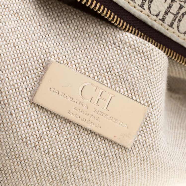 Pre Owned Carolina Herrera Brown Monogram Coated Canvas Crossbody Bag