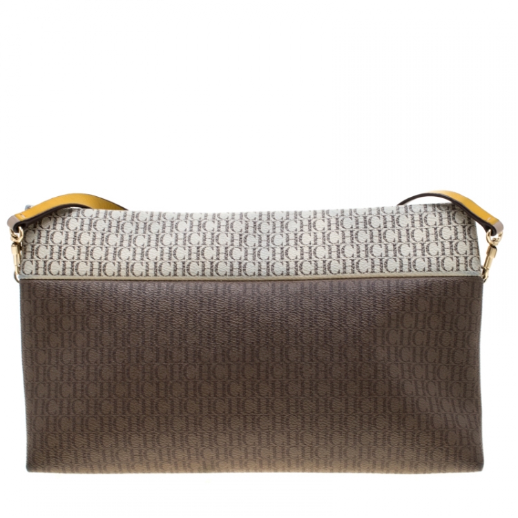 Pre Owned Carolina Herrera Brown Monogram Coated Canvas Crossbody Bag