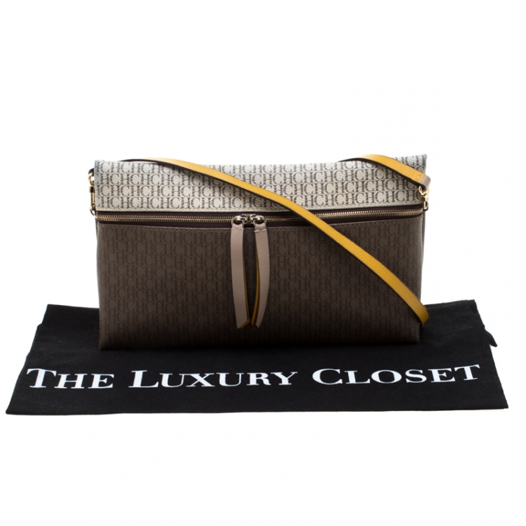 Pre Owned Carolina Herrera Brown Monogram Coated Canvas Crossbody Bag
