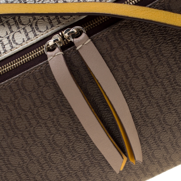 Pre Owned Carolina Herrera Brown Monogram Coated Canvas Crossbody Bag
