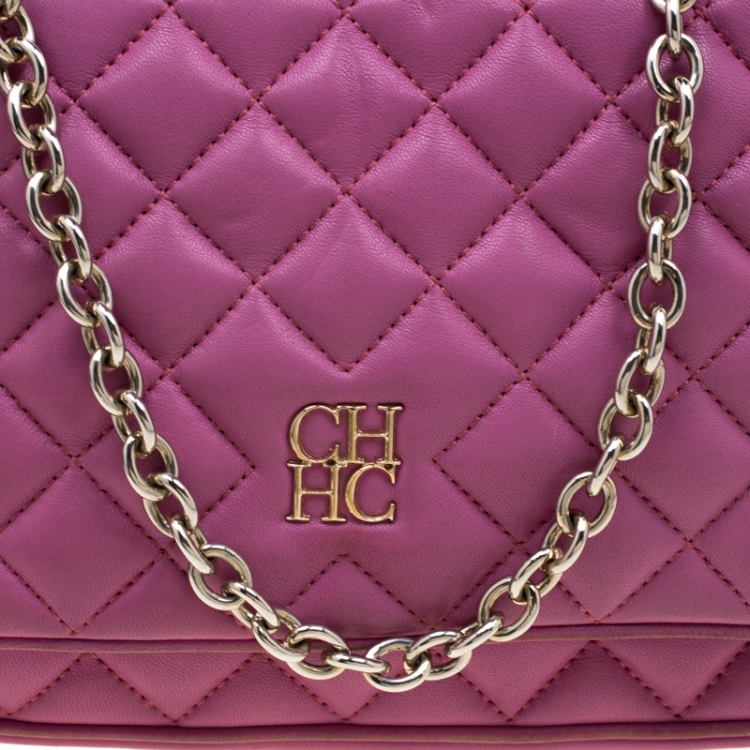 Pre Owned Carolina Herrera Pink Quilted Leather Shoulder Bag