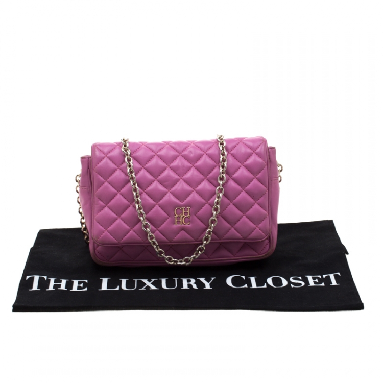 Pre Owned Carolina Herrera Pink Quilted Leather Shoulder Bag