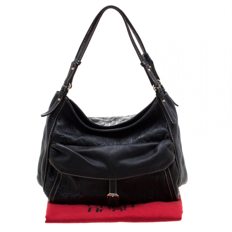 مملوكة مسبقًا Carolina Herrera Black Monogram Leather Shoulder Bag