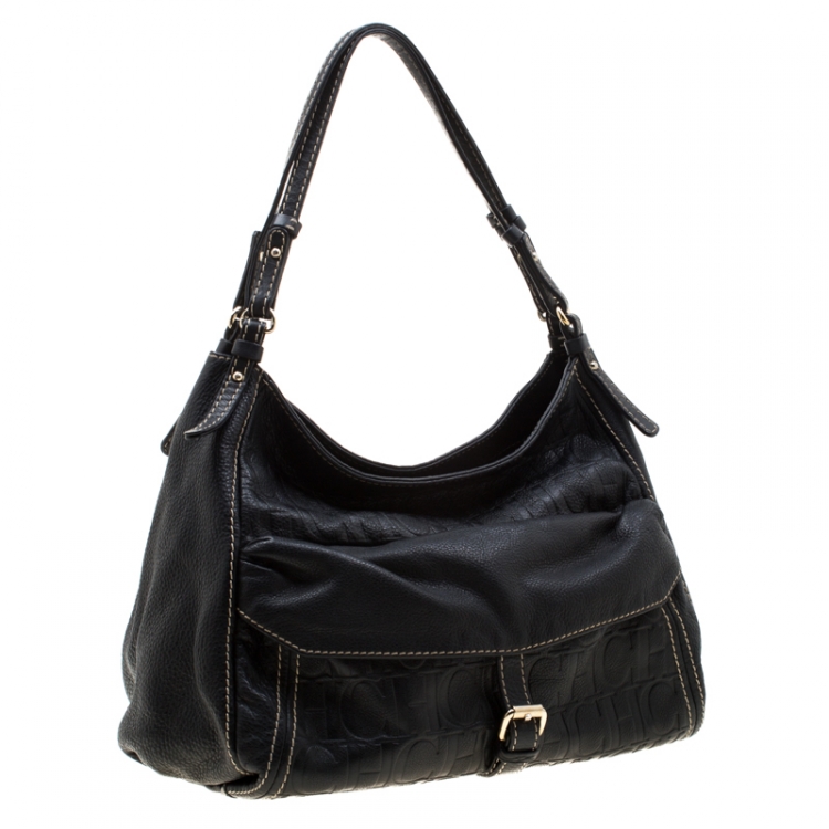 مملوكة مسبقًا Carolina Herrera Black Monogram Leather Shoulder Bag