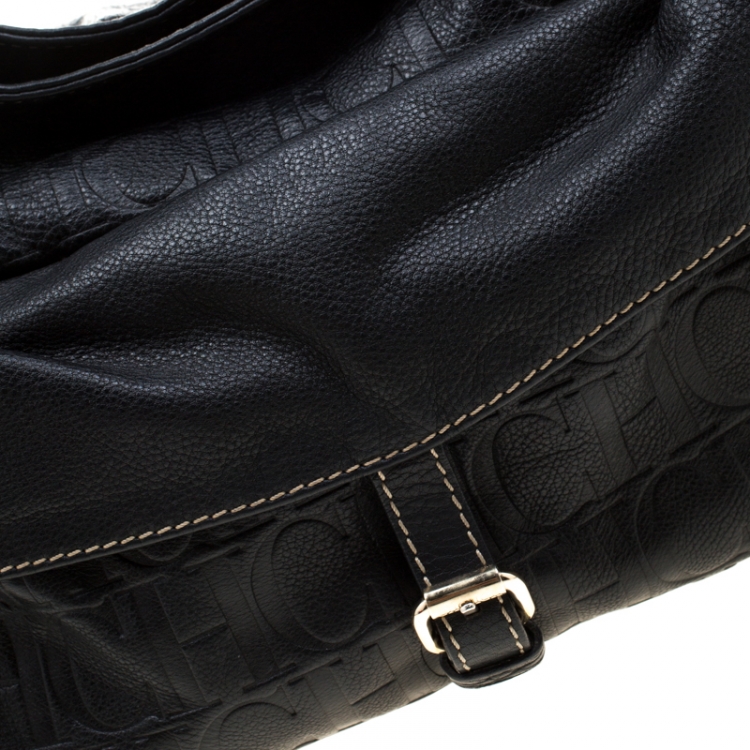 مملوكة مسبقًا Carolina Herrera Black Monogram Leather Shoulder Bag
