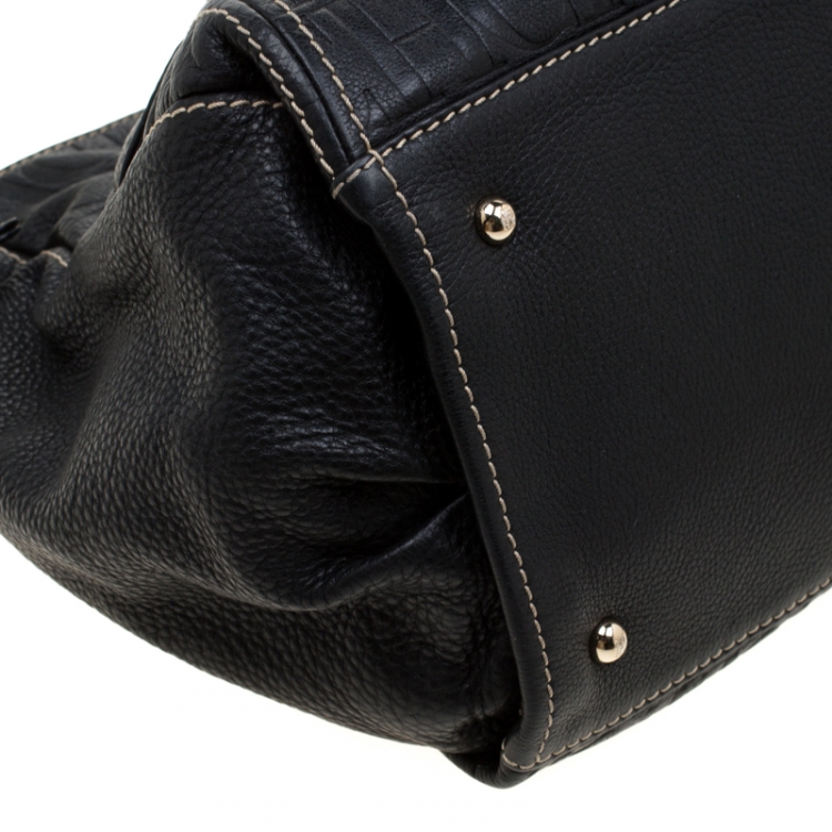 مملوكة مسبقًا Carolina Herrera Black Monogram Leather Shoulder Bag