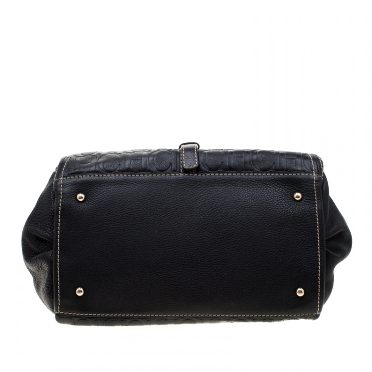مملوكة مسبقًا Carolina Herrera Black Monogram Leather Shoulder Bag