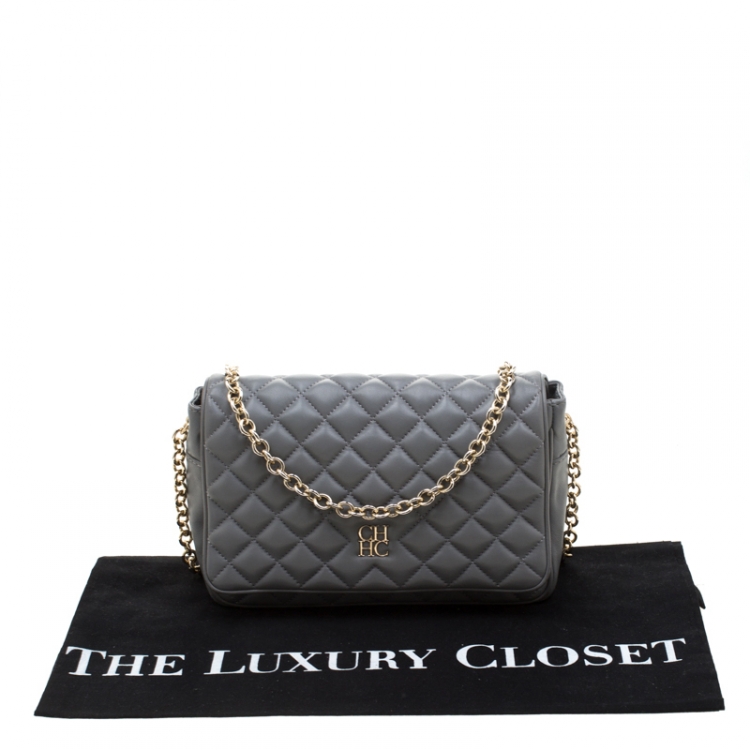 مملوكة مسبقًا Carolina Herrera Grey Quilted Leather Flap Shoulder Bag