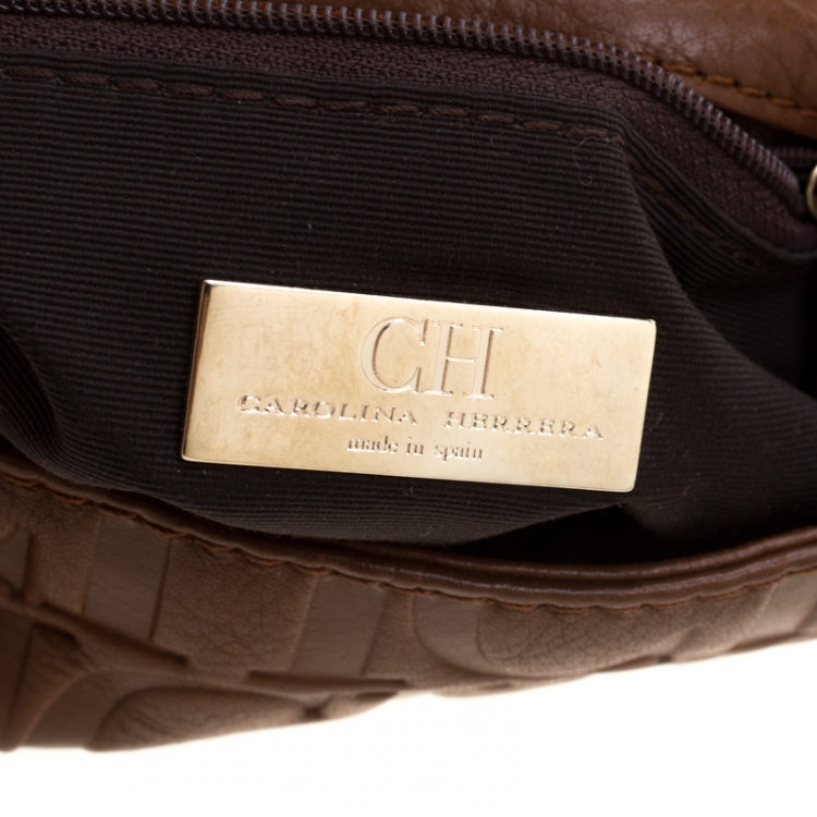 Pre Owned Carolina Herrera Brown Monogram Leather Audrey Shoulder Bag