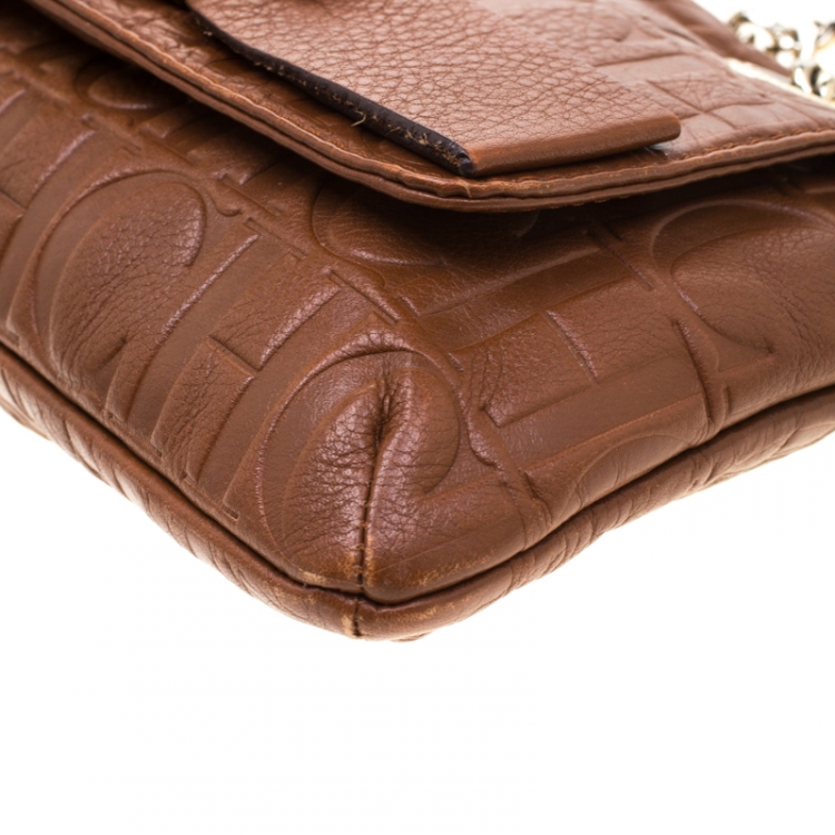 Pre Owned Carolina Herrera Brown Monogram Leather Audrey Shoulder Bag