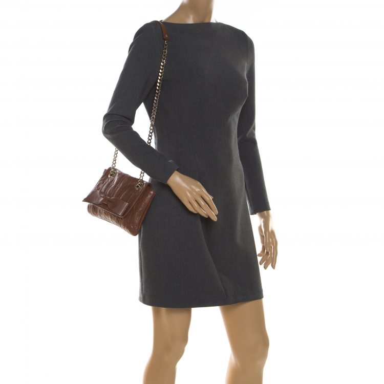 Pre Owned Carolina Herrera Brown Monogram Leather Audrey Shoulder Bag