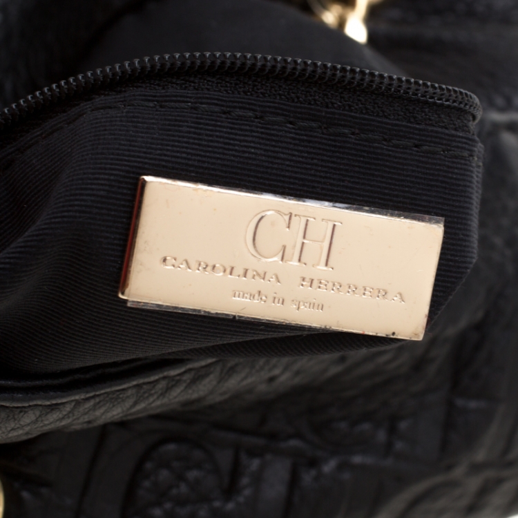 Pre Owned Carolina Herrera Black Monogram Leather Audrey Shoulder Bag