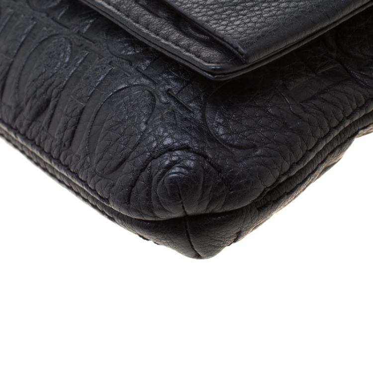 Pre Owned Carolina Herrera Black Monogram Leather Audrey Shoulder Bag