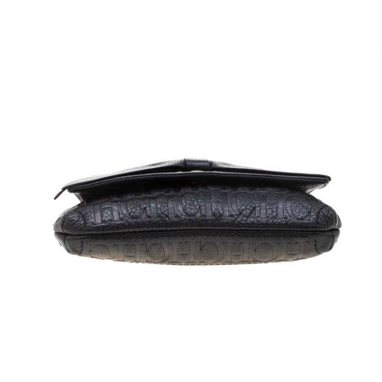 Pre Owned Carolina Herrera Black Monogram Leather Audrey Shoulder Bag