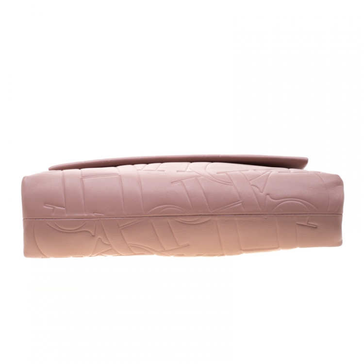 Pre Owned Carolina Herrera Pink Embossed Leather Top Handle Bag