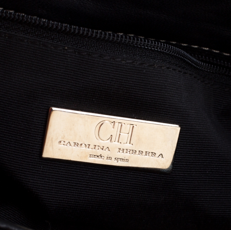 Pre Owned Carolina Herrera Black Monogram Leather Clutch