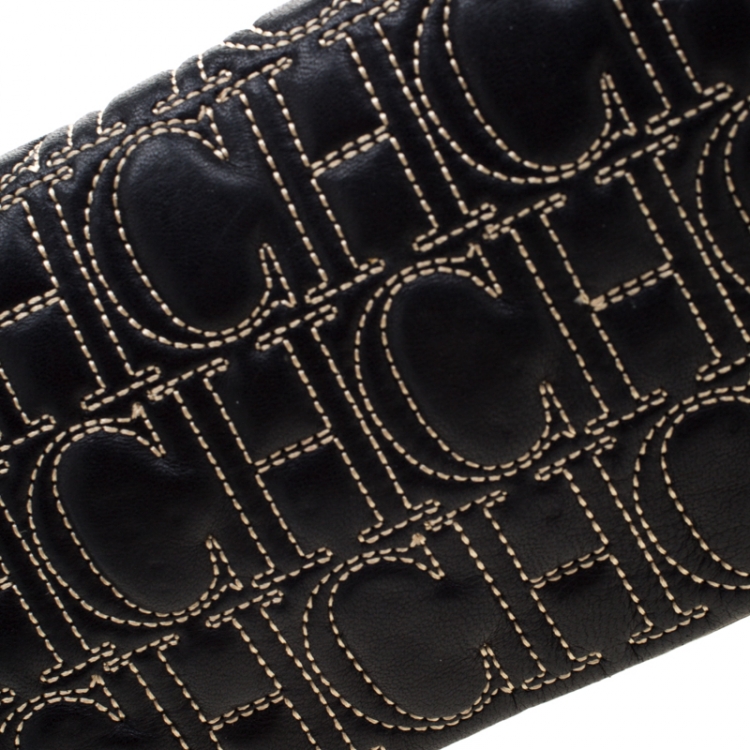 Pre Owned Carolina Herrera Black Monogram Leather Clutch