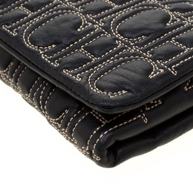 Pre Owned Carolina Herrera Black Monogram Leather Clutch