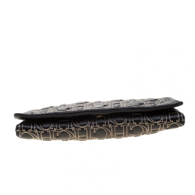 Pre Owned Carolina Herrera Black Monogram Leather Clutch