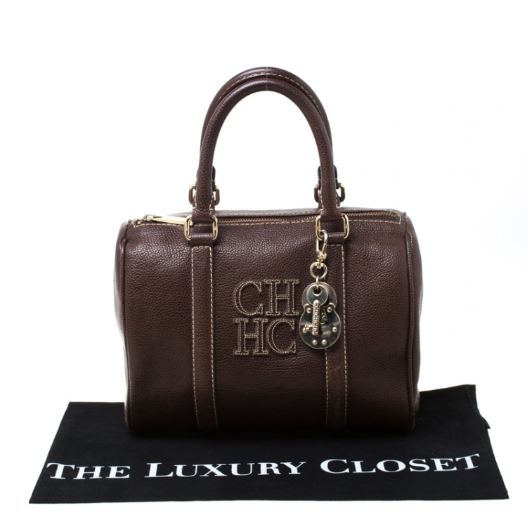 Pre Owned CH Carolina Herrera Brown Leather Andy Boston Bag