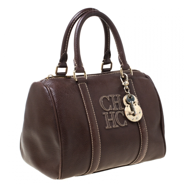 Pre Owned CH Carolina Herrera Brown Leather Andy Boston Bag