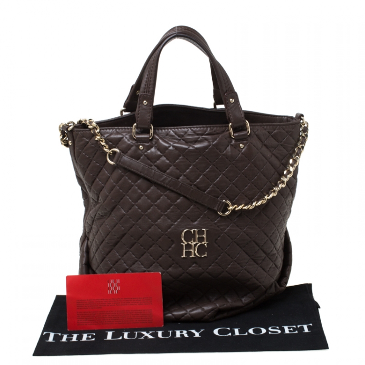 Pre Owned Carolina Herrera Brown Quilted Leather Bowler Bag