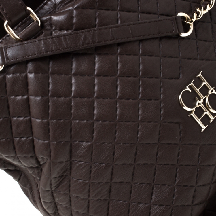 Pre Owned Carolina Herrera Brown Quilted Leather Bowler Bag