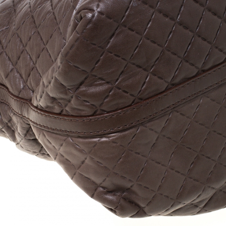 Pre Owned Carolina Herrera Brown Quilted Leather Bowler Bag