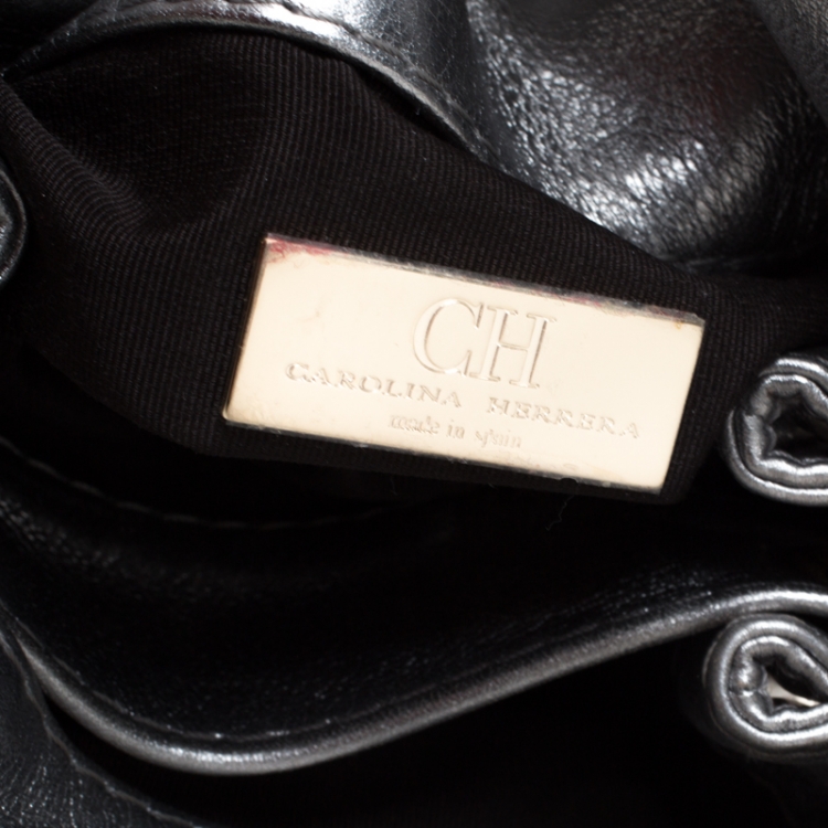 Pre Owned CH Carolina Herrera Metallic Silver Embellished Crossbody Bag