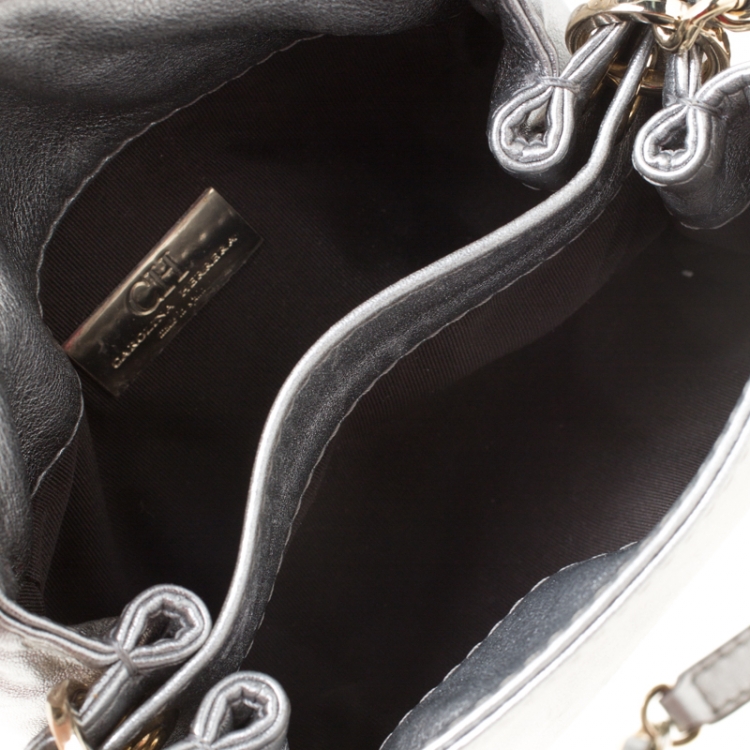 Pre Owned CH Carolina Herrera Metallic Silver Embellished Crossbody Bag