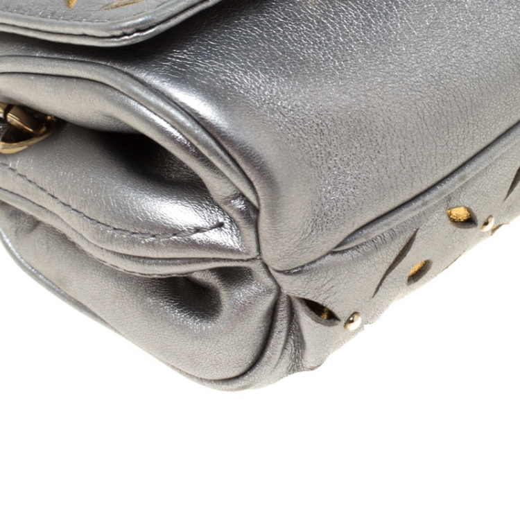 Pre Owned CH Carolina Herrera Metallic Silver Embellished Crossbody Bag