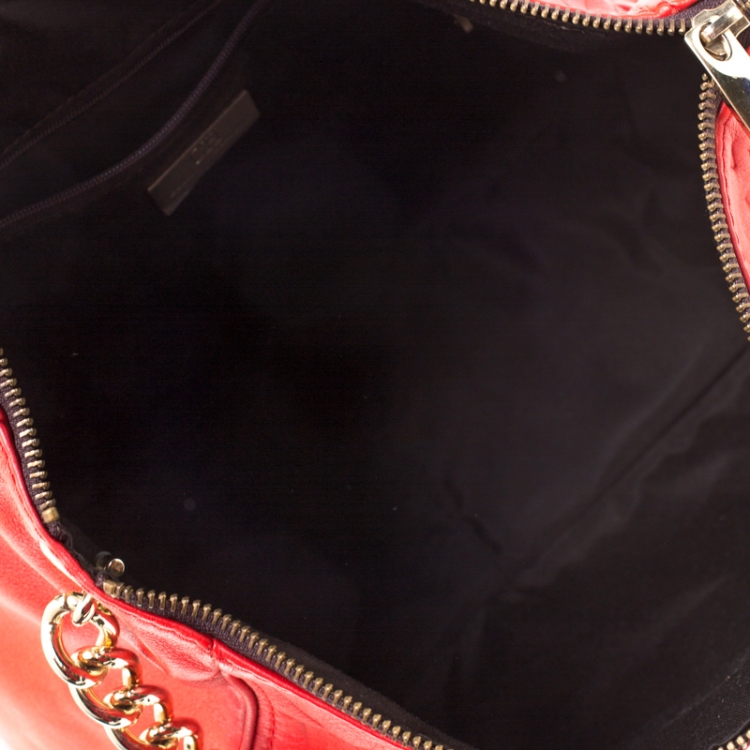 Pre Owned CH Carolina Herrera Red Monogram Leather Shoulder Bag
