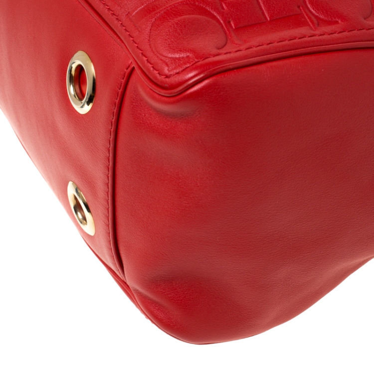 Pre Owned CH Carolina Herrera Red Monogram Leather Shoulder Bag