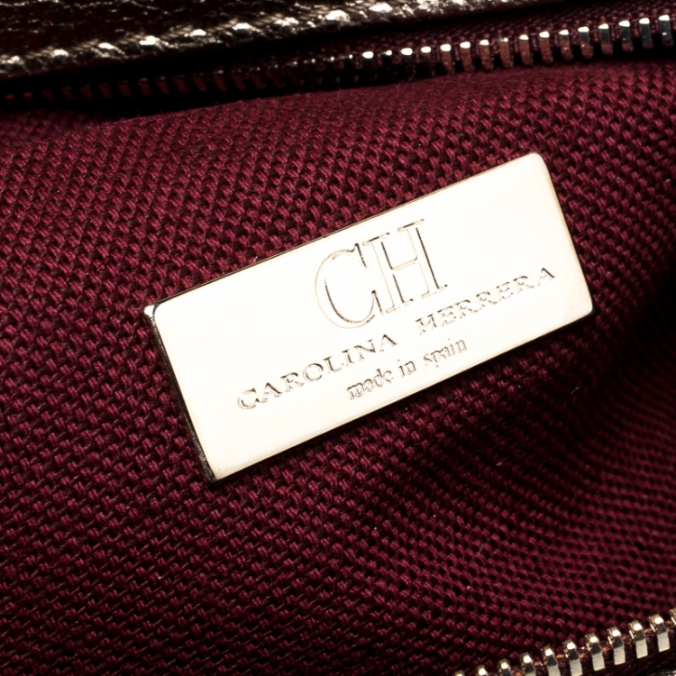 Pre Owned Carolina Herrera Metallic Monogram Crossbody Bag
