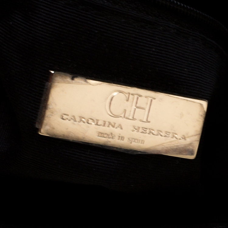 Pre Owned Carolina Herrera Black Monogram Leather Audrey Shoulder Bag