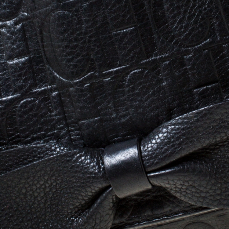 Pre Owned Carolina Herrera Black Monogram Leather Audrey Shoulder Bag