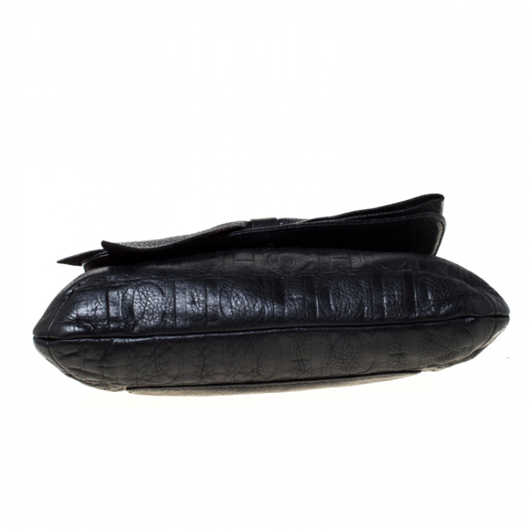 Pre Owned Carolina Herrera Black Monogram Leather Audrey Shoulder Bag