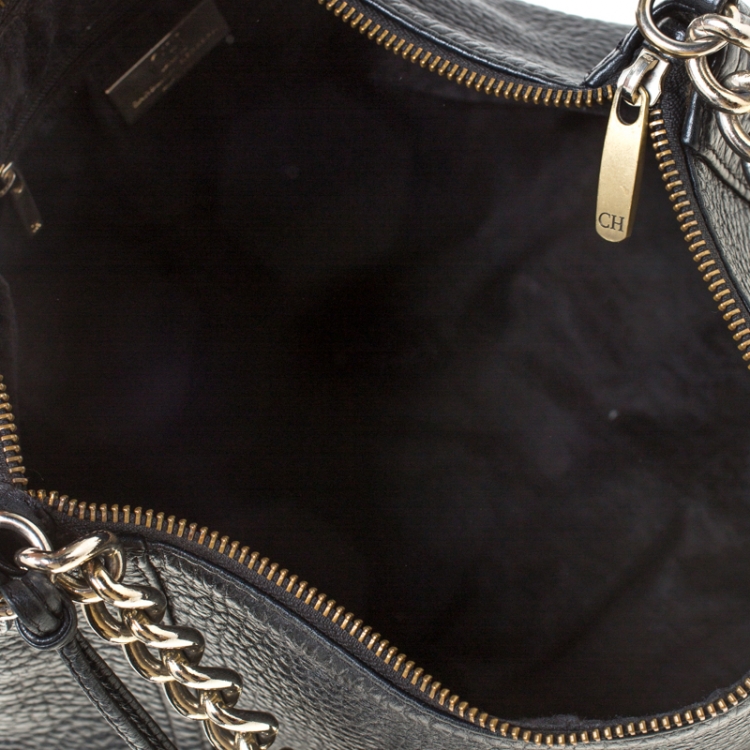 Pre Owned Carolina Herrera Black Leather Maria Shoulder Bag