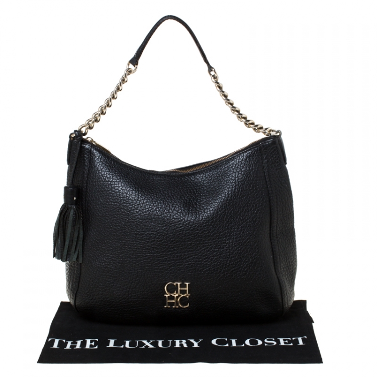 Pre Owned Carolina Herrera Black Leather Maria Shoulder Bag